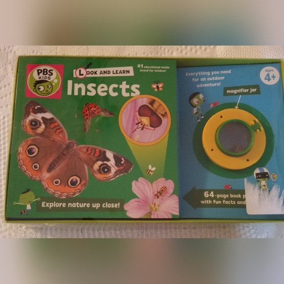 NIB Sealed PBS Look Learn Insects 64 Page Book Magnifier Jar Activity Poster - Picture 1 of 6